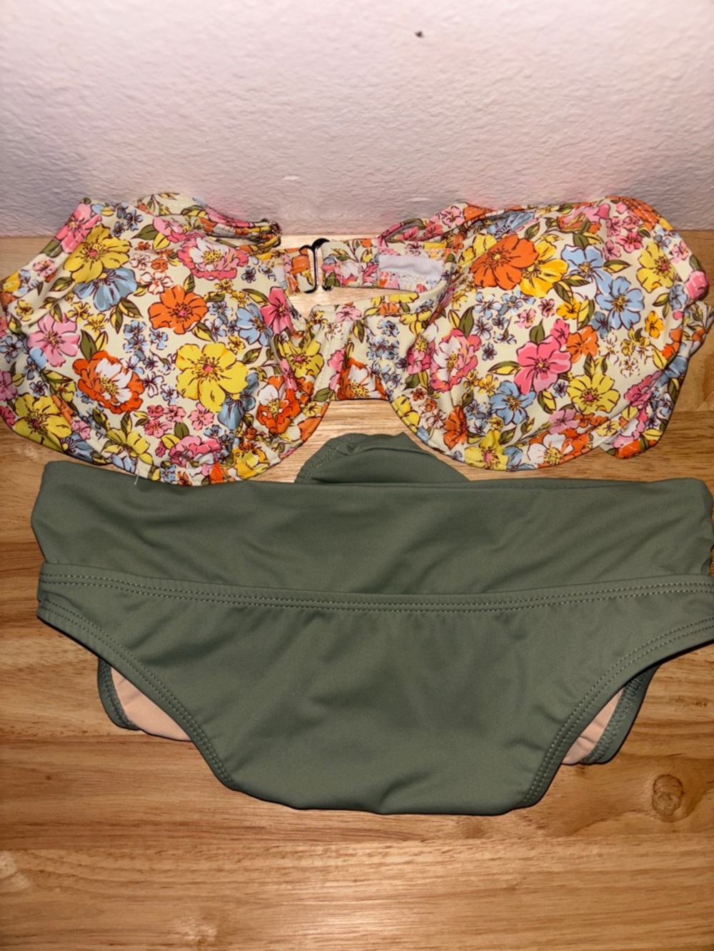 Cotton On Body Bikini, Floral Top Green High Waist Bottoms, Size S